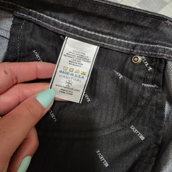 HABITUAL Black Grey Flare Wide Leg Mid-Rise Long Jeans Casual Denim Sz 32 - Picture 7 of 9